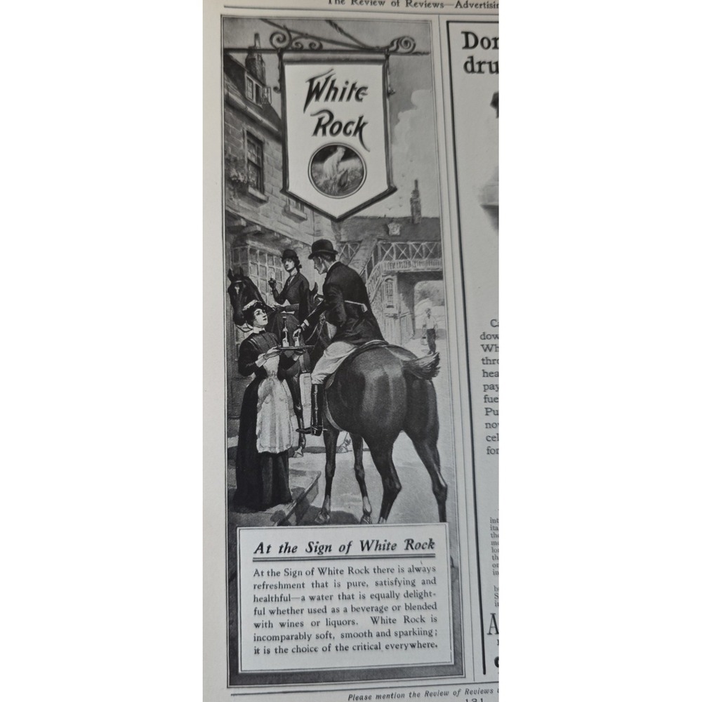 Vintage 1903 White Rock Lithia Water Print Ad Equestrian Tavern Scene Antique